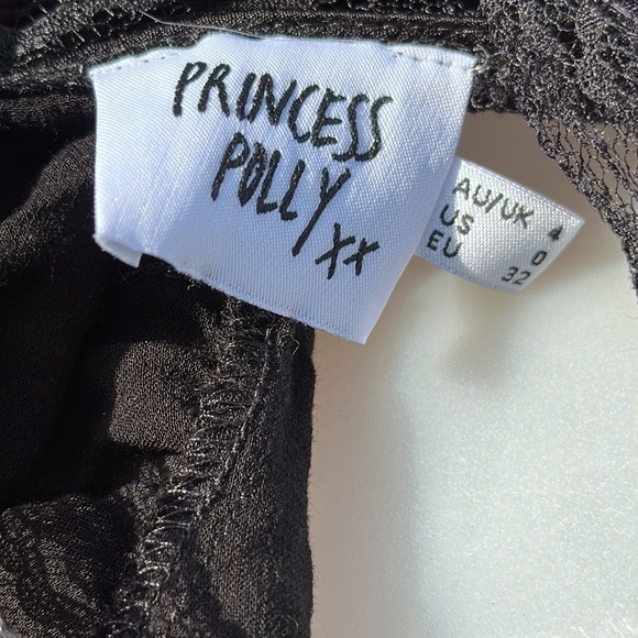 Princess Polly Vintage Tie Up Lace Crop Top Black Size 0 - Picture 12 of 14